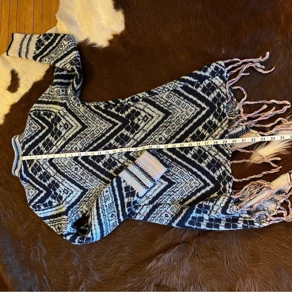 asymmetrical Fringed Open Front Cardigan Aztec Western Wool Blend Sweater size M - Picture 8 of 10